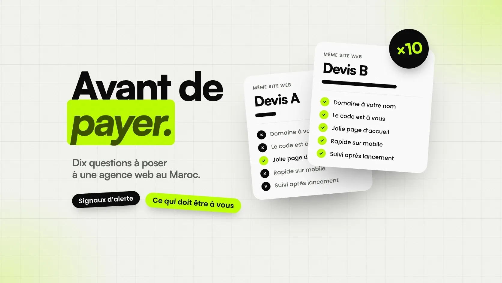 Deux devis pour le même site web, l’un sans ce qui doit vous appartenir