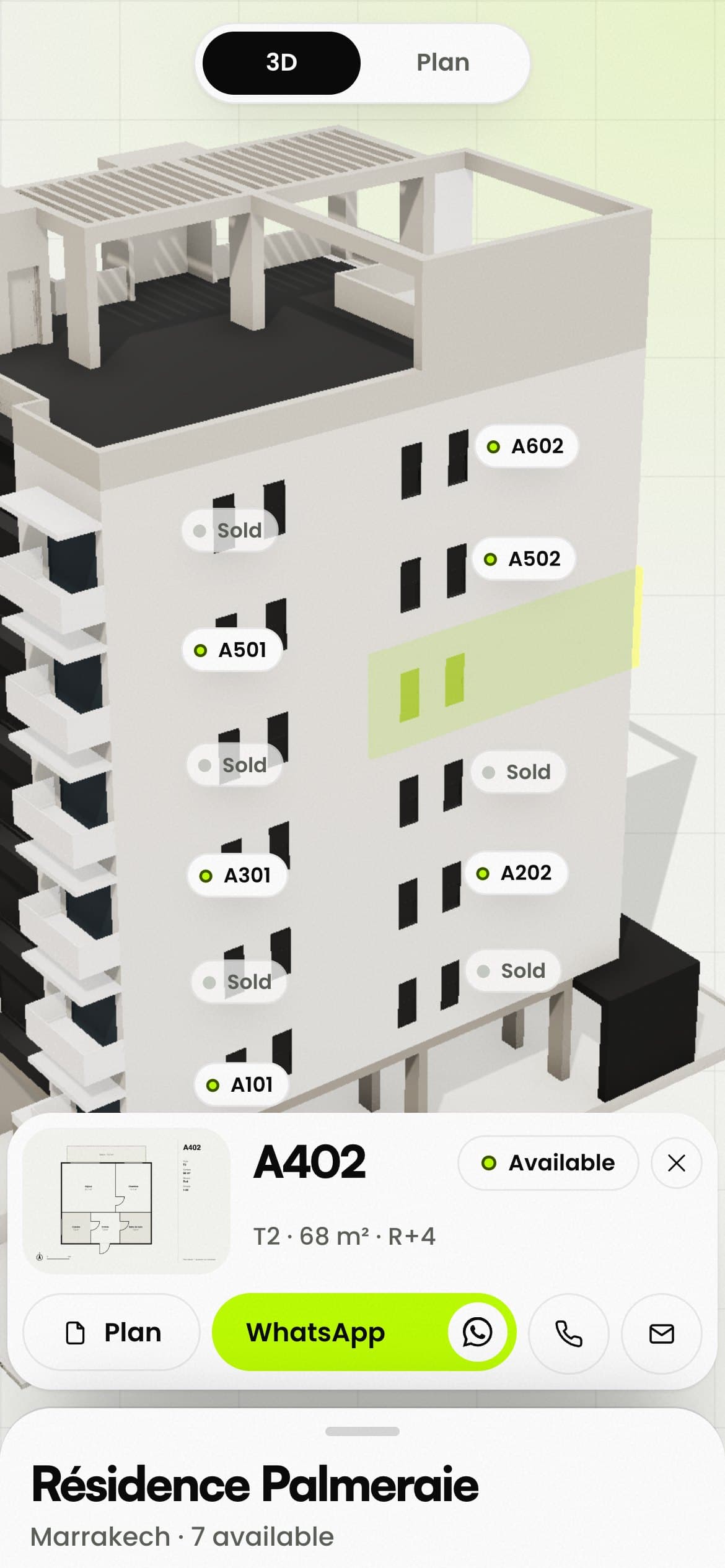 A selected apartment card on a phone